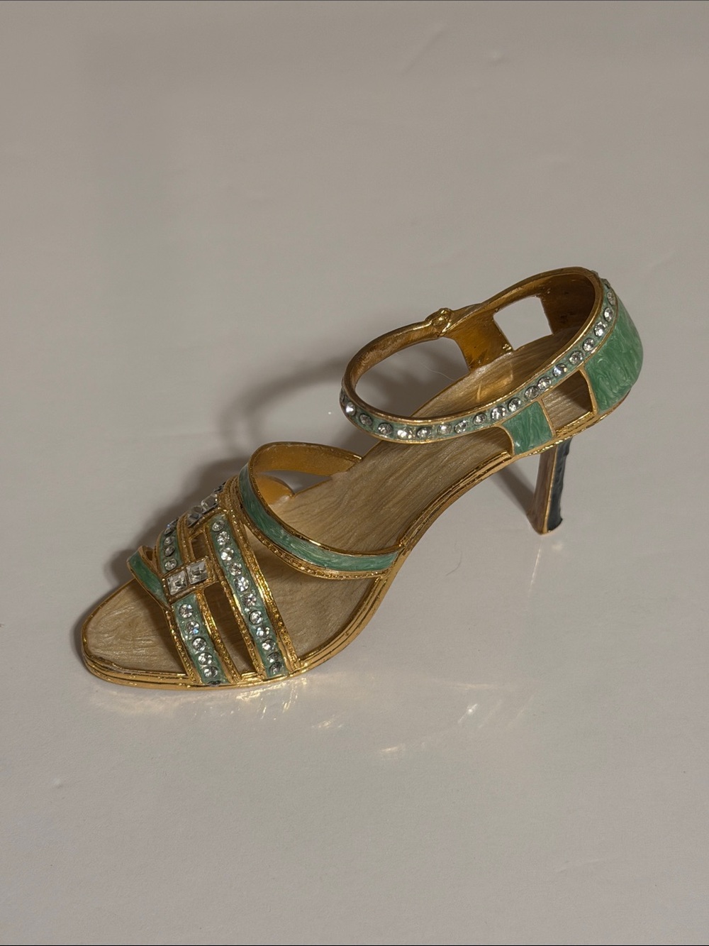 Godinger Shoe Figurine Gold and Teal Crystal Accent Sandals